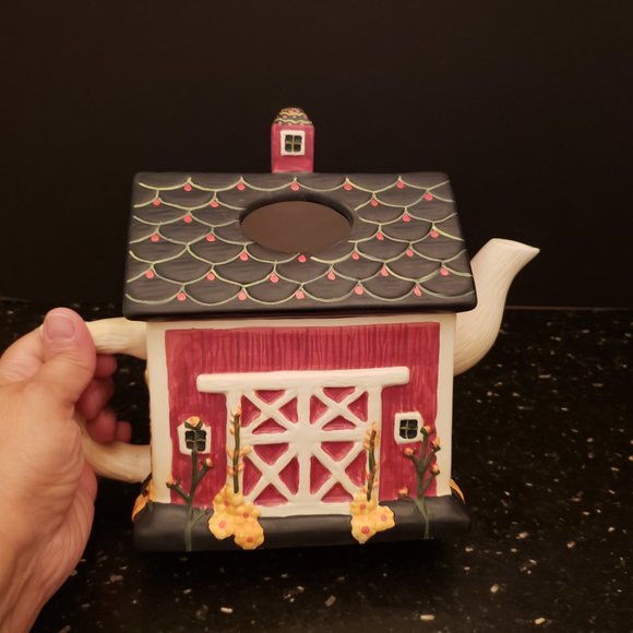 RARE Sakura Warren Kimble Red Barn Teapot Farmhouse Hand Painted Vintage kitschy - Picture 5 of 8